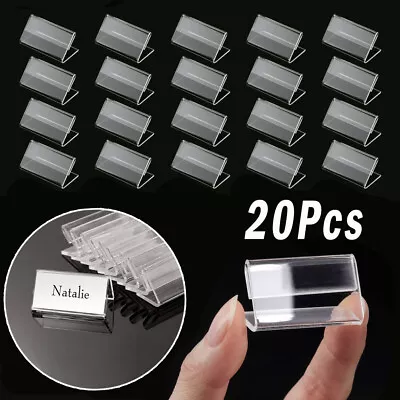 20Pcs Mini Clear Acrylic Sign Display Holder Name Card Label Price Stands Tags • £6.89