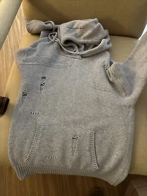 Helmut Lang Wool Destructed Hoodie Sweater Gray-M • $105