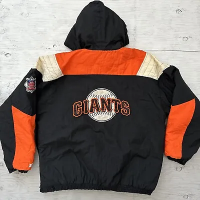 Vintage 90s MLB SF San Francisco Giants Starter 1/2 Zip Hooded Jacket Sz 2XL • $325
