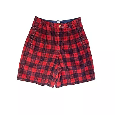 VIntage 1990s LizSport 29  Waist Corduroy High-Waist Shorts Pleat Front Plaid • $22.49