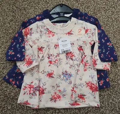 Bnwt Next 2 Pack Floral Long Sleeve Blouse T Shirt 0-3 Months Blue • £8
