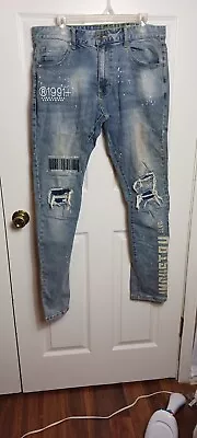  SMOKE RISE DENIM Mens Blue Jeans 36 X 34 DESTROYED Torn Frayed Bleached • $19.67