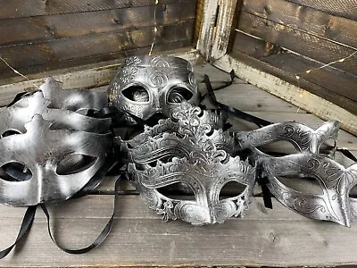 Lot Of 10 Silver Gray Masks Masquerade Ball Eye Mask Party Halloween • $14.98