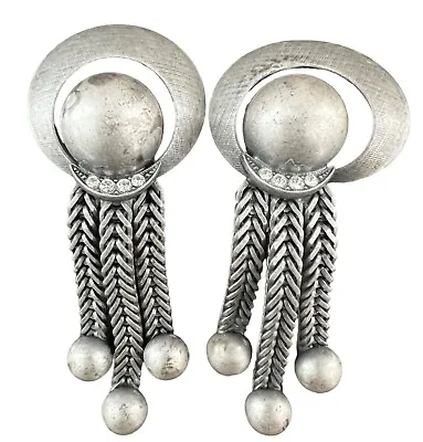 Vintage MAX MULLER  Earrings Clip On West Germany Mogul Silver Tone Modernist • $125