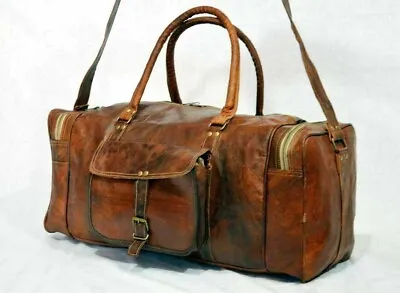 Bag Leather Travel Weekend Duffle Holdall Gym Luggage Overnight Large Duffel Men • £50.40