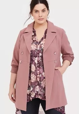 Torrid A-Line Trench Coat Size 4 4X 26/28 Mauve Pink Double Breasted Closure • $49.98