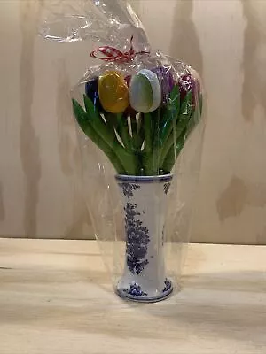 Rare Collectible Vintage NIJHUIS B.V. Blue And White Vase Sealed With Flowers • $17.59