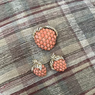 Ciner Strawberry Pin & Earrings • $500