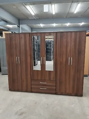 6 Door 2 Drawers Mirrored Wardrobe - Walnut Effect • £499.99