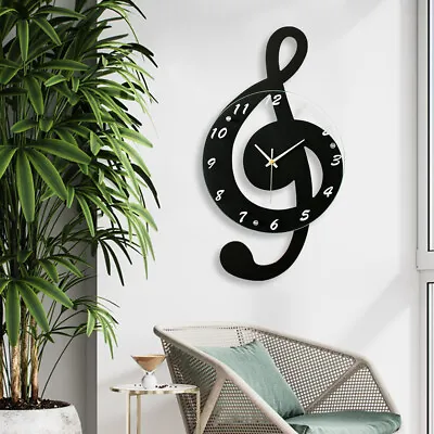 24cm Round Wall Clock Glass Clear Wall Clock Modern Musical Note Design • $43.70