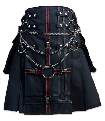 Men's Scottish Highland Heavy Duty Black Cross Gothic Utility Kilt • $79.99