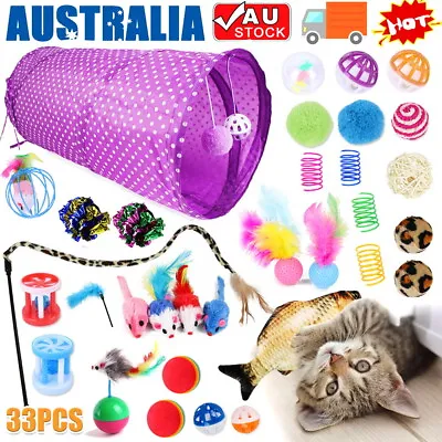 Bulk Buy Cat Kitten Toys Rod Fur Mice Bells Balls Catnip 33 Items Lovely Pet Toy • $17.15