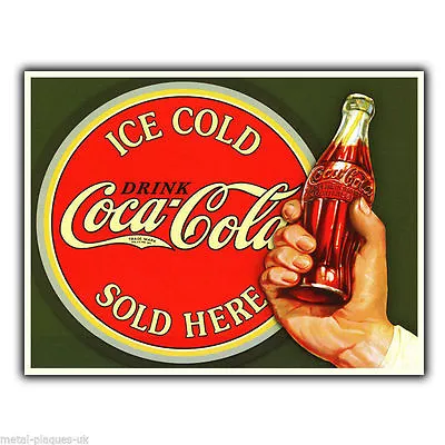 SIGN METAL PLAQUE ICE COLD Coca Cola SOLD HERE Retro Poster Advert Coke • £4.45