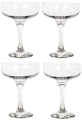 Set Of 4 - Glass Champagne Glasses Saucers 235ml Coupe • £9.89