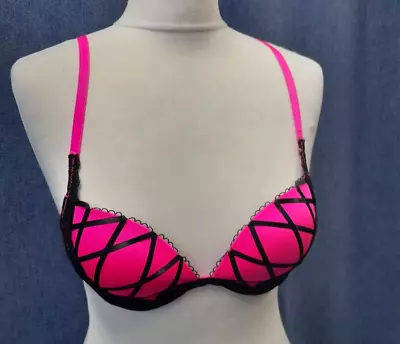 Neon Pink And Black Plunge Bra The Show Off LA SENZA Size 32B Hardly Worn • $7.16