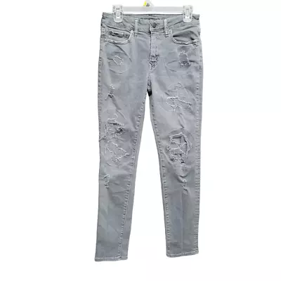 American Eagle Gray Mens 28X32 Airflex + Plus Skinny Jeans Denim Distressed • $17.99
