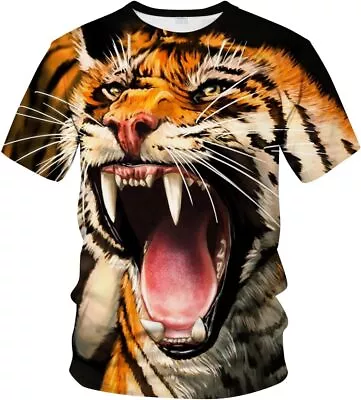 Men's Tiger Graphics T-Shirt Short Sleeve Digital 3D Print Crew Neck Shirts • $16.99