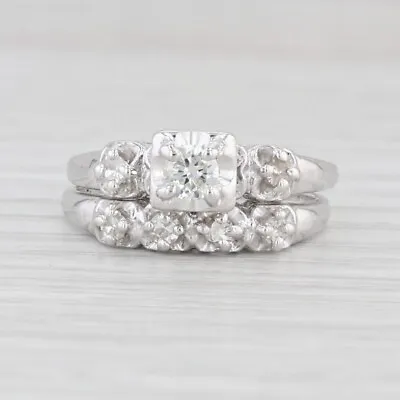 Vintage 0.44ctw Diamond Engagement Ring Wedding Band Bridal Set 14k White Gold • $499.99