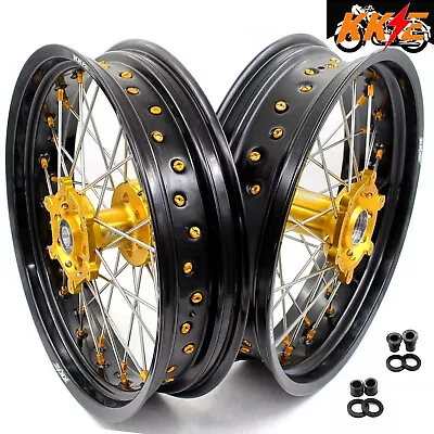 KKE 17  Supermoto Motard Wheels Rim Fit Suzuki DRZ400E 400S 400SM Gold Nipples • $709