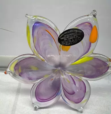 Murano Flower Purple Orange Art Glass Figurine New NWT Twisted Stem Italy 5   • $19.99