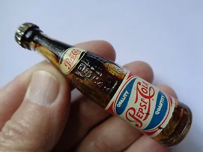 Rare The Original ! Glass & Tin Vintage Mini Miniature 3  AD Pepsi Cola Bottle • $275