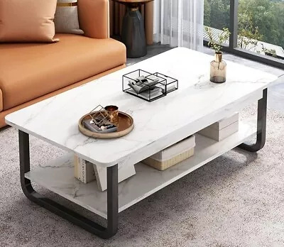 Marble Coffee Table Modern White Luxury Coffee Table Rectangular Frame • $189.90