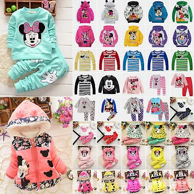 Baby Kids Boy Girls Hoodies Mickey Minnie Mouse Hooded Tops Pants Set Clothes~ • £11.55