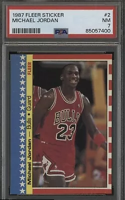 1987 Fleer Basketball Sticker #2 Michael Jordan Chicago Bulls HOF PSA 7 NM • $75