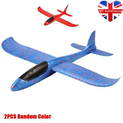 2x Large Strong Foam Glider Stunt Plane Kids 48cm Hand Thrown Outdoor Garden Toy • £5.69