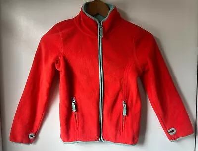 Mini Boden Fleece Jacket Girls Size 6-7 Poppy W/Turquoise Trim - Zip Pockets • $17.40