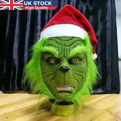 The Grinch Full Head Latex Mask Xmas Hat Monster Adult Costume Christmas Cosplay • $15.99