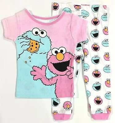 Sesame Street Pajamas 12 Months Cookie Monster Elmo Shirt Pant PJs DISCOLORATION • $12.85