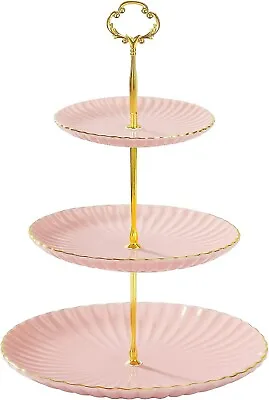 3 Tier Ceramic Cupcake Stand Tiered Dessert Cake Stand Serving TrayPink • £19.99
