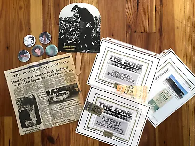 Elvis Memorabilia Lot Newspaper Pins Buttons Mirror Replica Tickets 12 Items • $32