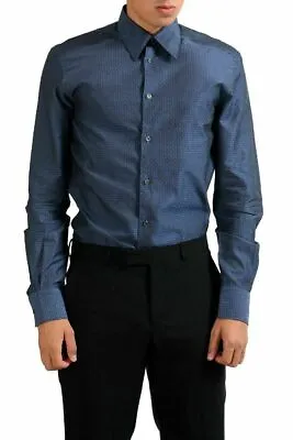 Versace Collection Men's  Trend  Blue Geometric Print Long Sleeve Dress Shirt • $89.99