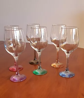 Vintage / Retro Set Of 6 Harlequin Stemmed Wine Glasses • $60