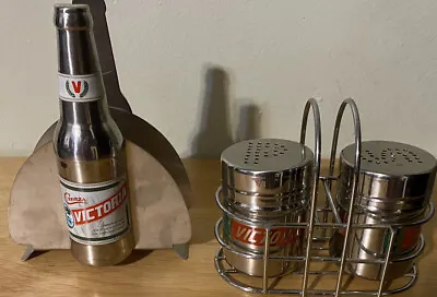Cerveza Victoria Metal Napkin Holder Barware And Salt And Pepper Shaker Mancave • $29.99