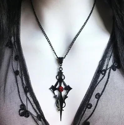 Gothic Black Pointed Cross Necklace Pendant Vampire Jewelry Halloween Dagger • $12.95