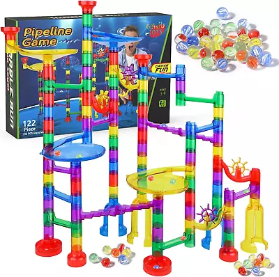 Gifts2U Marble Run Sets Kids 122 PCS Marble Race Track Game 90 Translucent • $42.67
