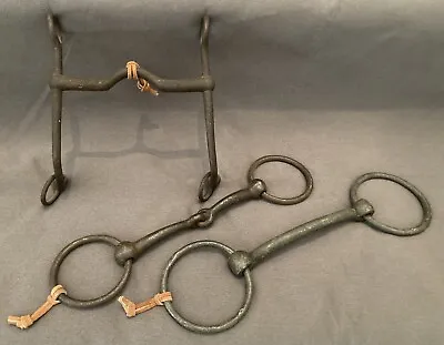 Vintage Lot Of 3 Iron Horse Bits Tack Jointed Unjointed Snaffle Curb Grazing • $17.59