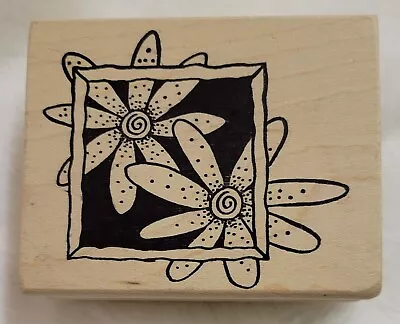 Magenta Rubber Stamp Mod Flowers Daisies Wood Block NEW Rare • $12