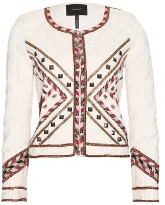 Isabel Marant Hippo In Cream Quilted Cotton And Metal Embroidery Jacket Size 38 • $170