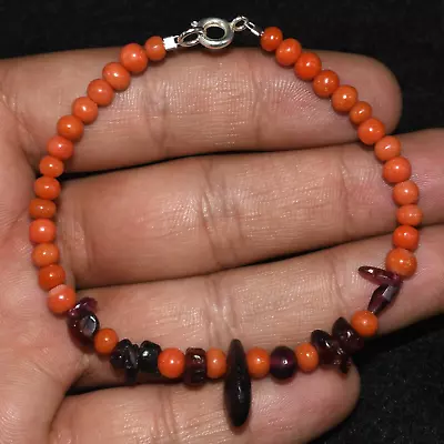 Ancient Eastern Roman Garnet Bead Bracelet With Natural Old Coral Beads • $250