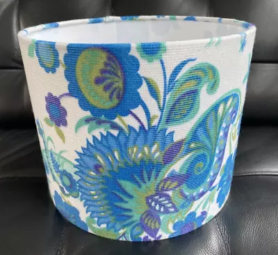 Handmade Retro Vintage Pretty Blue White Floral Fabric Drum Lampshade 8 X 31.5  • £18