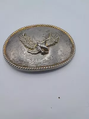 Vintage W Made In USA Heavy Goldtone & Silvertone Eagle Belt Buckle  FREE SHIP  • $29.95