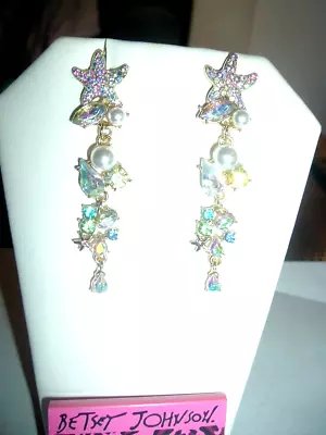 DANGLING MULTICOLOR Crystal STARFISH Pearls Betsey Johnson Pierced EARRINGS-NWT • $25.94