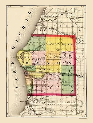 Mason County Michigan - Walling 1873 - 23.00 X 30.48 • $36.95