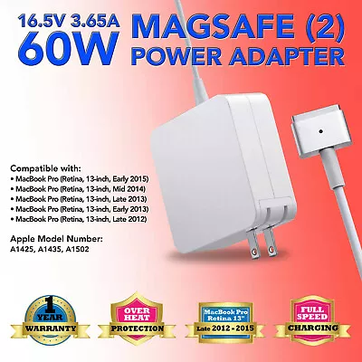 60W AC Adapter Charger For Mac Book Pro 13  Retina A1502 A1435 A1465 MD565LL/A • $14.96