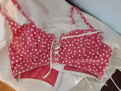 Vintage Bustier Victoria's Secret Polka Dots Pink/White  Large 100% Cotton  • $19