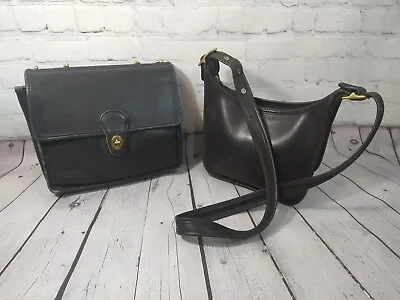 AWESOME VINTAGE Lot Of 2 COACH Black Leather Handbag / JANICE LEGACY & WILLIS • $158.99